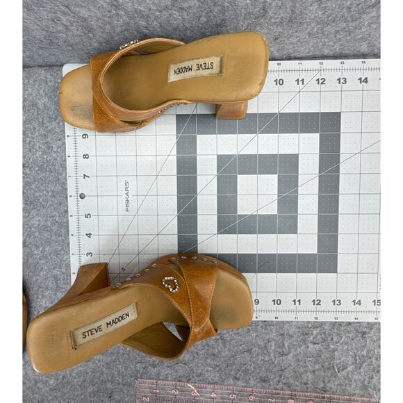 Steve Madden Vintage Y2k Chunky Wood Heel Platform Leather Slide Sandal Women 6B - Picture 10 of 10